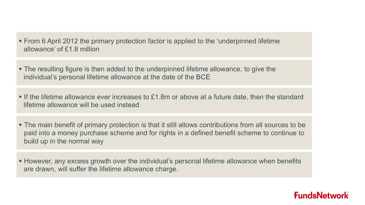 Lifetime allowance Transitional protection Primary protection